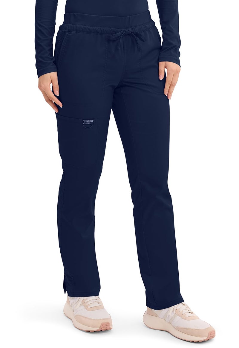 Cherokee Scrubs for Women Mid Rise Tapered Leg Drawstring Pant with 5 Pockets, Cargo Bottom with 2 Way Stretch Fabric - WW105, L, Navy - Image 4